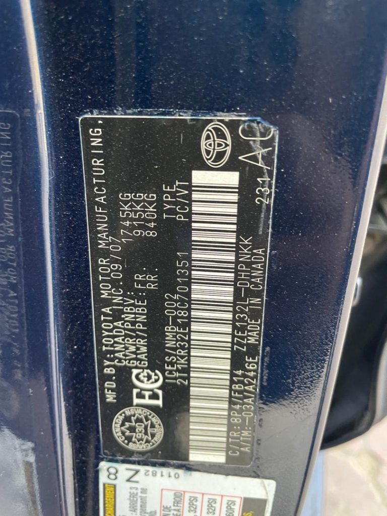 2007 Toyota Matrix (Unregistered)